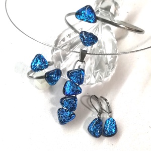 AKCIÓ! NEMESACÉL!  Kék-türkiz kavicsok dichroic ékszerszett. - ékszer - ékszerszett - Meska.hu