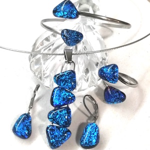 AKCIÓ! NEMESACÉL!  Kék-türkiz kavicsok dichroic ékszerszett. - Meska.hu