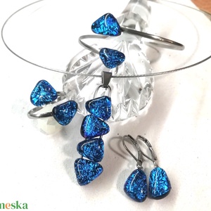 AKCIÓ! NEMESACÉL!  Kék-türkiz kavicsok dichroic ékszerszett. - ékszer - ékszerszett - Meska.hu