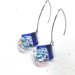 ORVOSI FÉM !  Kék - szivárvány kockák trendi  fülbevaló  , ajándék  névnapra, születésnapra. - ékszer - fülbevaló - lógó fülbevaló - Meska.hu