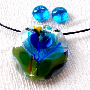 Kék virágos üvegékszer, ajándék nőkneknévnapra, születésnapra. - Meska.hu