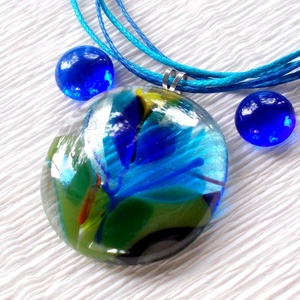 Kék virágos üvegékszer, ajándék nőkneknévnapra, születésnapra. - ékszer - ékszerszett - Meska.hu