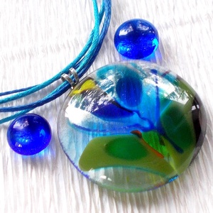 Kék virágos üvegékszer, ajándék nőkneknévnapra, születésnapra. - ékszer - ékszerszett - Meska.hu