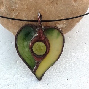 AKCIÓ!  Zöld tiffany szív nyaklanc. , Ékszer, Nyaklánc, Medálos nyaklánc, Üvegművészet, MESKA