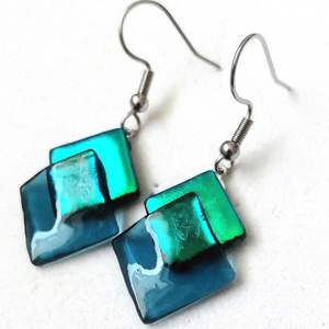 ORVOSI FÉM !  Kék-zöld kockák trendi  fülbevaló  , ajándék  névnapra, születésnapra. - Meska.hu