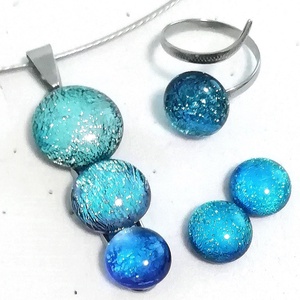 AKCIÓ! NEMESACÉL!  Kékek dichroic ékszerszett. - Meska.hu