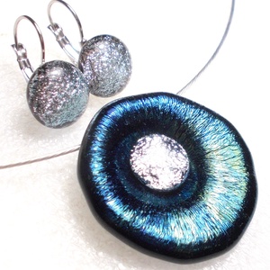 Gyöngykagyló dichroic ékszerszett , ajándék névnapra, születésnapra., Ékszer, Ékszerszett, Ékszerkészítés, Üvegművészet, MESKA