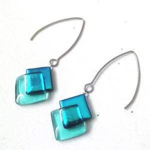 ORVOSI FÉM !  Kék-türkiz kockák trendi  fülbevaló  , ajándék  névnapra, születésnapra. - ékszer - fülbevaló - lógó fülbevaló - Meska.hu