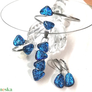 AKCIÓ! NEMESACÉL!  Kék-türkiz kavicsok dichroic ékszerszett. - ékszer - ékszerszett - Meska.hu