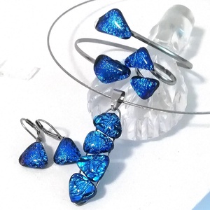 AKCIÓ! NEMESACÉL!  Kék-türkiz kavicsok dichroic ékszerszett. - ékszer - ékszerszett - Meska.hu