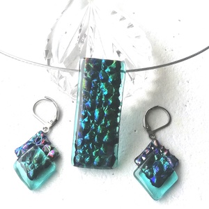 NEMESACÉL!  Türkiz fények trendi klipszes ékszerszett., Ékszer, Ékszerszett, Ékszerkészítés, Üvegművészet, MESKA