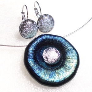 Gyöngykagyló dichroic ékszerszett , ajándék névnapra, születésnapra., Ékszer, Ékszerszett, Ékszerkészítés, Üvegművészet, MESKA