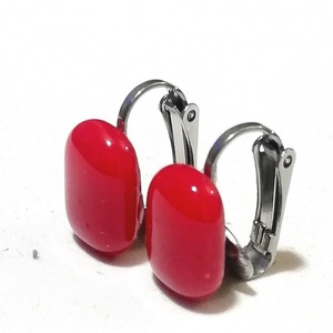 NEMESACÉL KLIPSZ. Piros trendi klipszes fülbevaló., Ékszer, Fülbevaló, Klipsz, Ékszerkészítés, Üvegművészet, MESKA