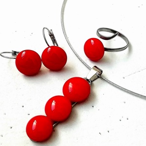 AKCIÓ! NEMESACÉL!  Meggypiros kavicsok üvegékszer szett. - ékszer - ékszerszett - Meska.hu