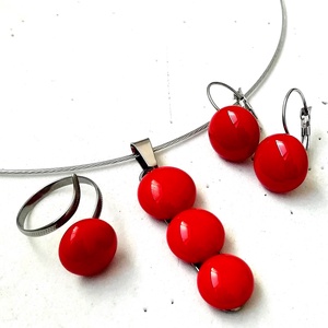 AKCIÓ! NEMESACÉL!  Meggypiros kavicsok üvegékszer szett. - ékszer - ékszerszett - Meska.hu