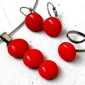 AKCIÓ! NEMESACÉL!  Meggypiros kavicsok üvegékszer szett. - Meska.hu