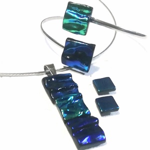 AKCIÓ! Nemesacél kék-zöld kockák trendi ékszerszett., Ékszer, Ékszerszett, , MESKA