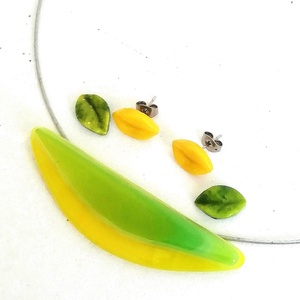 NEMESACÉL!  Tavaszi nárcisz íves ékszerszett, ajándék nőknek, lányoknak névnapra, születésnapra., Ékszer, Ékszerszett, Ékszerkészítés, Üvegművészet, MESKA