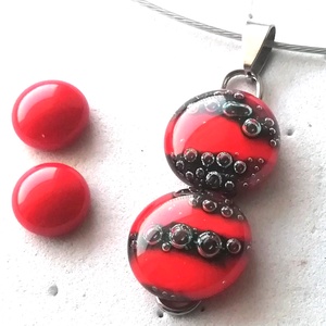 AKCIÓ! NEMESACÉL!  Elegáns piros üvegékszer szett. - Meska.hu