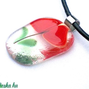 Pipacsos  medál, virágos üvegkszer ajándék lányoknak névnapra, születésnapra. - ékszer - nyaklánc - medálos nyaklánc - Meska.hu