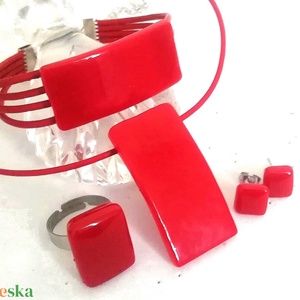  Hajlított piros ékszerszett. - ékszer - ékszerszett - Meska.hu