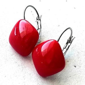 NEMESACÉL! Mélypiros kocka üveg fülbevaló, ajándék lányoknak, nőknek névnapra,születésnapra., Ékszer, Fülbevaló, Lógós kerek fülbevaló, Ékszerkészítés, Üvegművészet, MESKA