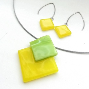 NEMESACÉL!  Zöld-sárga ékszerszett, ajándék nőknek, lányoknak névnapra, születésnapra. - Meska.hu