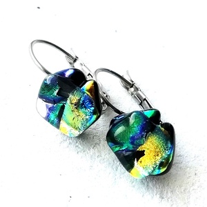 NEMESACÉL!  Kék-zöld - arany dichroic fülbevaló, ajándék névnapra, születésnapra. - ékszer - ékszerszett - Meska.hu