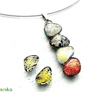 AKCIÓ! NEMESACÉL!  Vörös-arany kavicsok dichroic üvegékszer szett. - ékszer - ékszerszett - Meska.hu