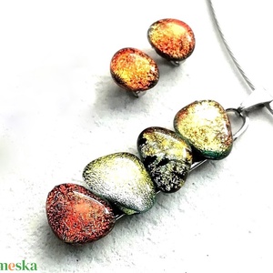 AKCIÓ! NEMESACÉL!  Vörös-arany kavicsok dichroic üvegékszer szett. - Meska.hu