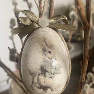 Nyuszis húsvéti tojás, Otthon & Életmód, Dekoráció, Fali és függő dekoráció, Függődísz, Decoupage, transzfer és szalvétatechnika, Festett tárgyak, MESKA