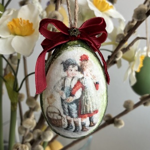 Zöld, piros húsvéti tojás, Ünnepi díszek, dekorációk, Húsvéti díszek és dekorációk, Húsvéti tojásfadíszek, Decoupage, transzfer és szalvétatechnika, Festett tárgyak, MESKA
