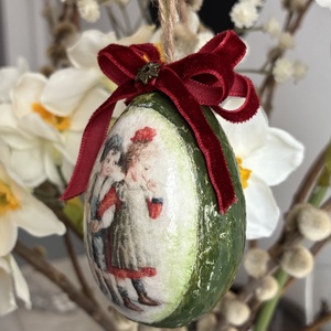 Zöld, piros húsvéti tojás - ünnepi díszek, dekorációk - húsvéti díszek és dekorációk - húsvéti tojásfadíszek - Meska.hu
