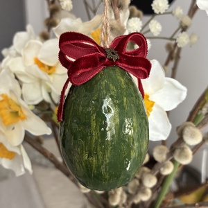 Zöld, piros húsvéti tojás - ünnepi díszek, dekorációk - húsvéti díszek és dekorációk - húsvéti tojásfadíszek - Meska.hu