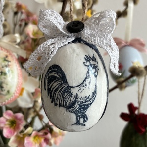 Kék kakasos húsvéti tojás, Otthon & Életmód, Dekoráció, Fali és függő dekoráció, Függődísz, Decoupage, transzfer és szalvétatechnika, Festett tárgyak, MESKA