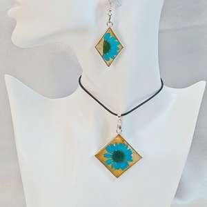  Sivatagi Virág � Türkiz Virágos Műgyanta Ékszerszett, Négyzet Forma - ékszer - ékszerszett - Meska.hu