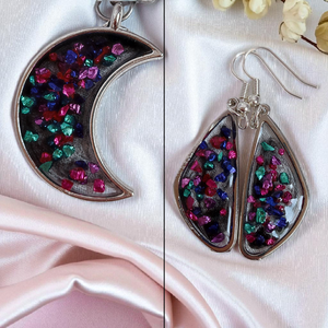 Holdfényes Csillogás - Egyedi Fülbevaló és Medál Szett, Színes Műgyanta Ékszer, Ékszer, Ékszerszett, Ékszerkészítés, MESKA