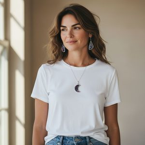 Holdfényes Csillogás - Egyedi Fülbevaló és Medál Szett, Színes Műgyanta Ékszer - ékszer - ékszerszett - Meska.hu