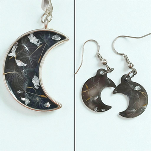 Éjszakai Kívánság  Pitypang Magos Félhold Műgyanta Ékszerszett, Fekete és Ezüst - ékszer - ékszerszett - Meska.hu