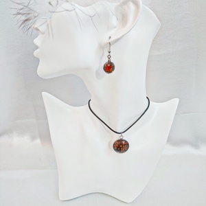 Őszi Éj Parázs  Narancssárga Virágos Műgyanta/Kaboson Ékszerszett, Fekete Alapon - ékszer - ékszerszett - Meska.hu