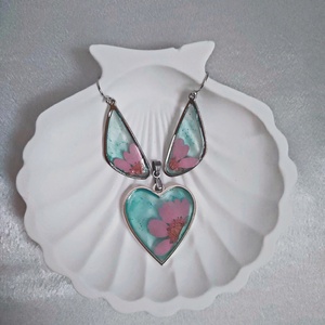 Zöld Virágálom  Rózsa Virágos Műgyanta Ékszerszett, Szív és Csepp Forma - ékszer - ékszerszett - Meska.hu