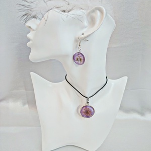 Ametiszt Est  Lila Gyöngyös Műgyanta Ékszerszett Fehér Virágokkal, Kerek Forma - ékszer - ékszerszett - Meska.hu