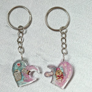 Páros Puzzle Szív Kulcstartó Szett Epoxy Gyantából - táska & tok - kulcstartó & táskadísz - kulcstartó - Meska.hu