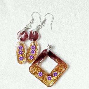 Arany Ragyogás � Lila Virágos Műgyanta Ékszerszett - ékszer - ékszerszett - Meska.hu