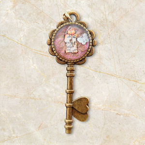 Vintage stílusú üveglencsés medál kulcs alakú romantikus szívekkel, Ékszer, Nyaklánc, Medálos nyaklánc, Ékszerkészítés, MESKA