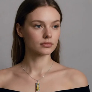 Fekete csillámos kézműves téglalap medál valódi sárga virágokkal - ékszer - nyaklánc - medálos nyaklánc - Meska.hu