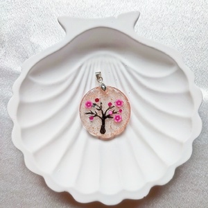 Tavaszi Cseresznyevirágos/Sakura kerek medál  - ékszer - nyaklánc - medálos nyaklánc - Meska.hu