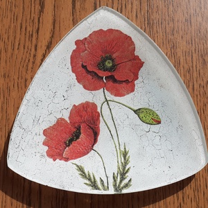 Pipacsos üvegtálka, Otthon & Életmód, Dekoráció, Asztal és polc dekoráció, Díszüveg, Decoupage, transzfer és szalvétatechnika, MESKA