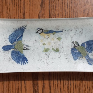 Madárkás üvegtálka, Otthon & Életmód, Dekoráció, Asztal és polc dekoráció, Díszüveg, Decoupage, transzfer és szalvétatechnika, MESKA