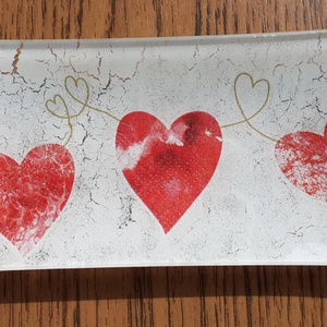 Szívecskés üvegtálka, Otthon & Életmód, Dekoráció, Asztal és polc dekoráció, Díszüveg, Decoupage, transzfer és szalvétatechnika, MESKA